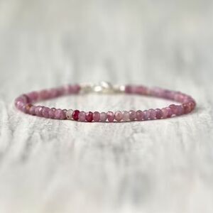 Pink Tourmaline Beaded Bracelet Adjustable Natural Crystal Gemstone Dainty Boho